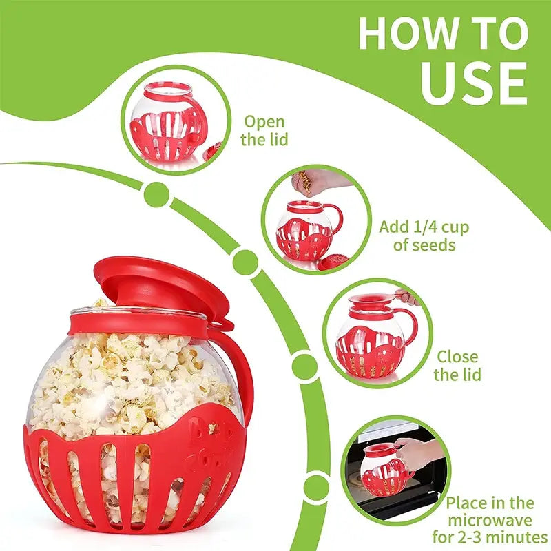 Microwave Glass Popcorn Popper With Silicone Lid - Mirelle