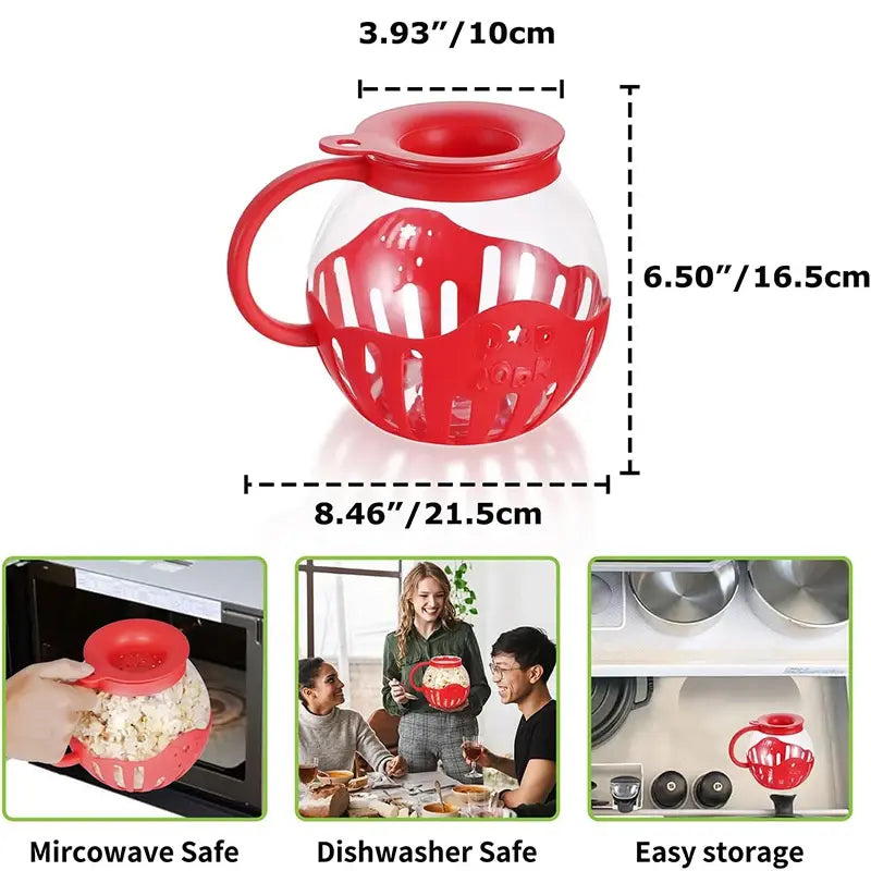 Microwave Glass Popcorn Popper With Silicone Lid - Mirelle